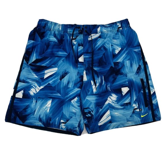 Nike Swimming Trunks Shorts Men's Swim‎ XXL Blue Geometric Mesh Lined - Picture 1 of 12
